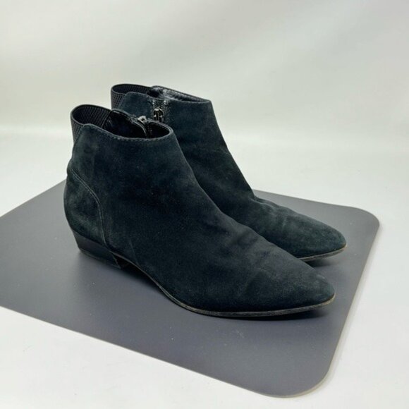 Aquatalia Black Suede Ankle Boots Block Heel Zipper Pointed Toe Size 7.5 - Picture 1 of 16